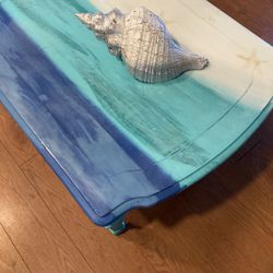 Coastal Epoxy Top Coffee Table Fake Drawer 