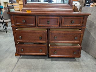 Bassett Richly Stained Wood Dresser with Matching Mirror