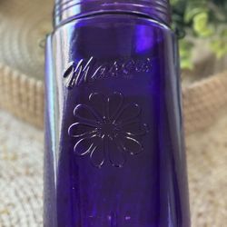 Purple Mason Jar Embossed Daisy Flower & Black Metal Handle