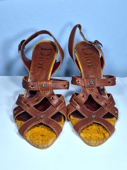 Dior Brown Logo Coin Strap Heels 38 1/2