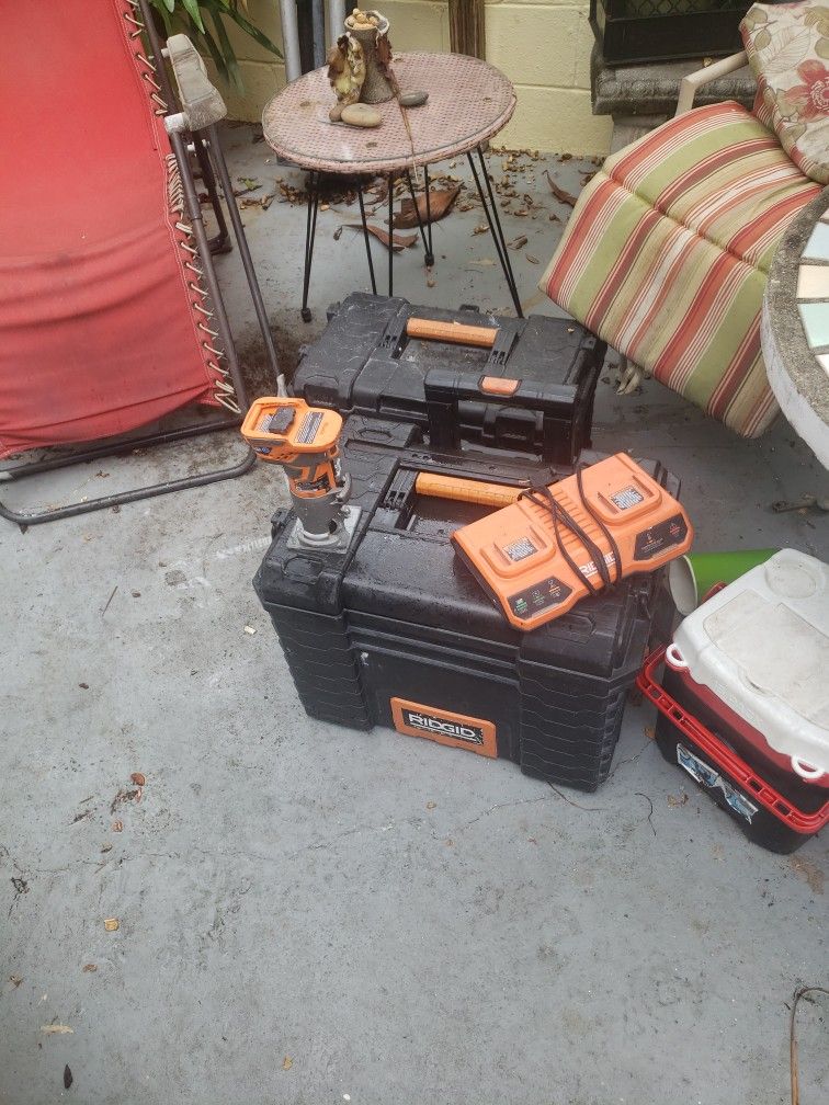 Rigid Cordless Router Dual Charger And Pack Out Roller Box