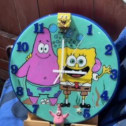 12” Wood SPONGE BOB Wall Clock . Made In The USA  