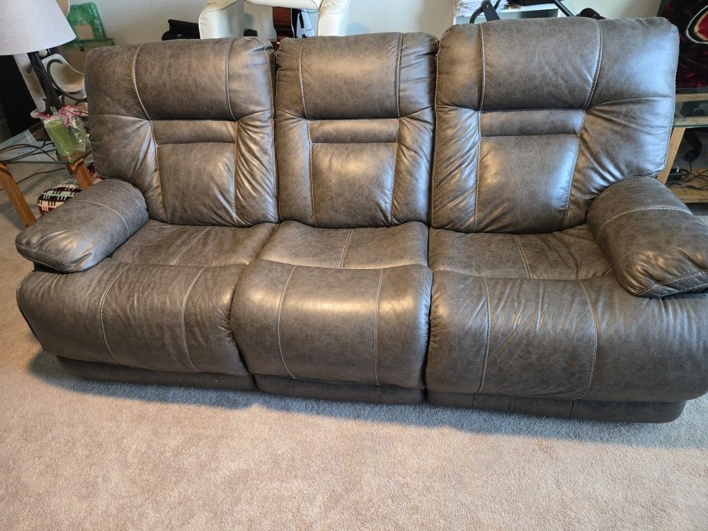 Gray Leather Electric Reclining Sofa