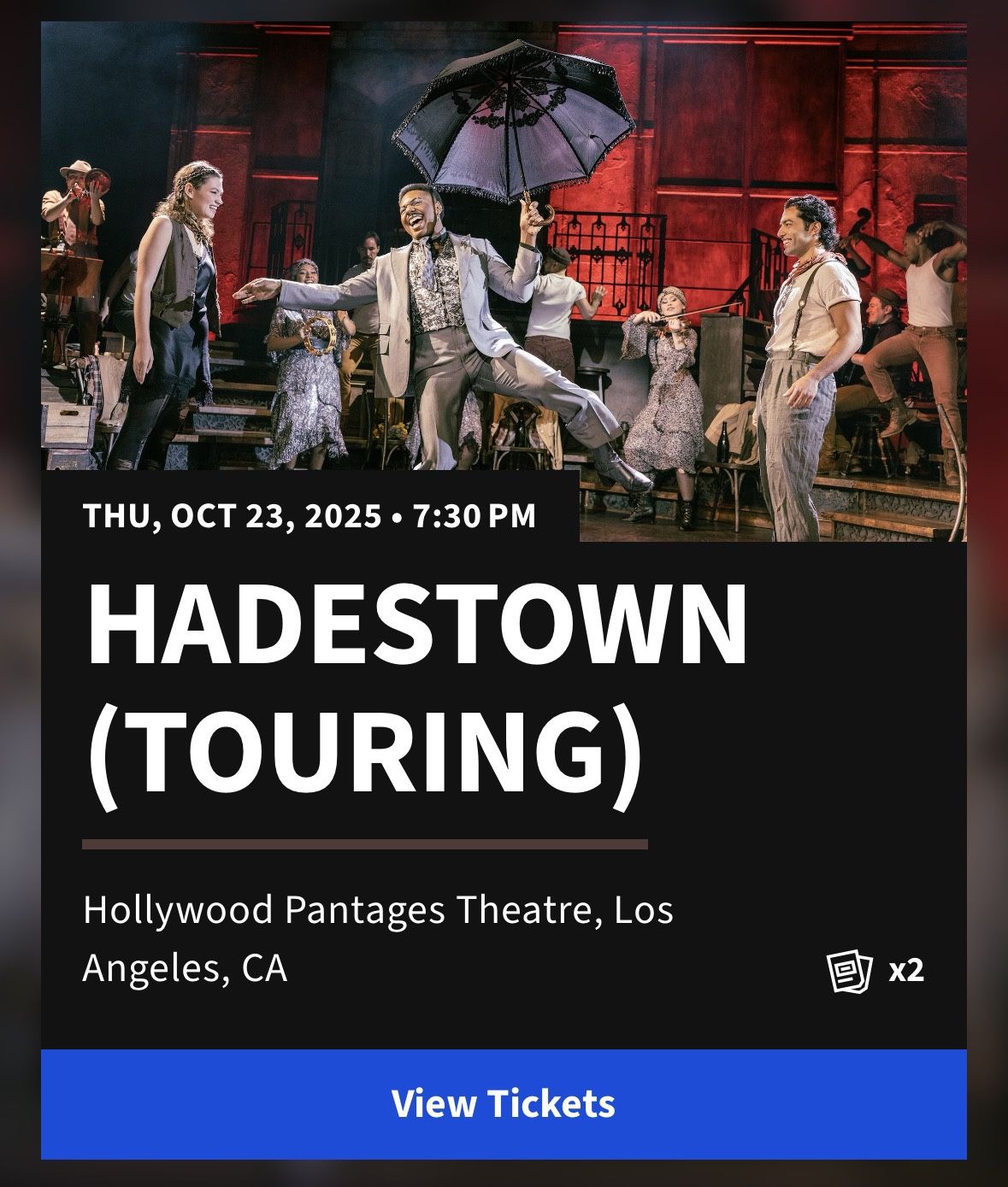 Hadestown Hollywood Pantages 10/23/25 