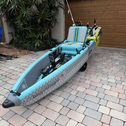 The Ultimate Fishing Inflatable - BOTE Lono Aero Fishing Kayak - Fully Upgraded -> Pedal Drive, Steering Rudder, Rod Holder, Two-Wheeled Dolly