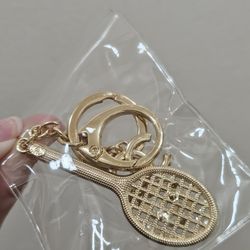 Gold Plated Crystal Tennis Racket Key Chain 