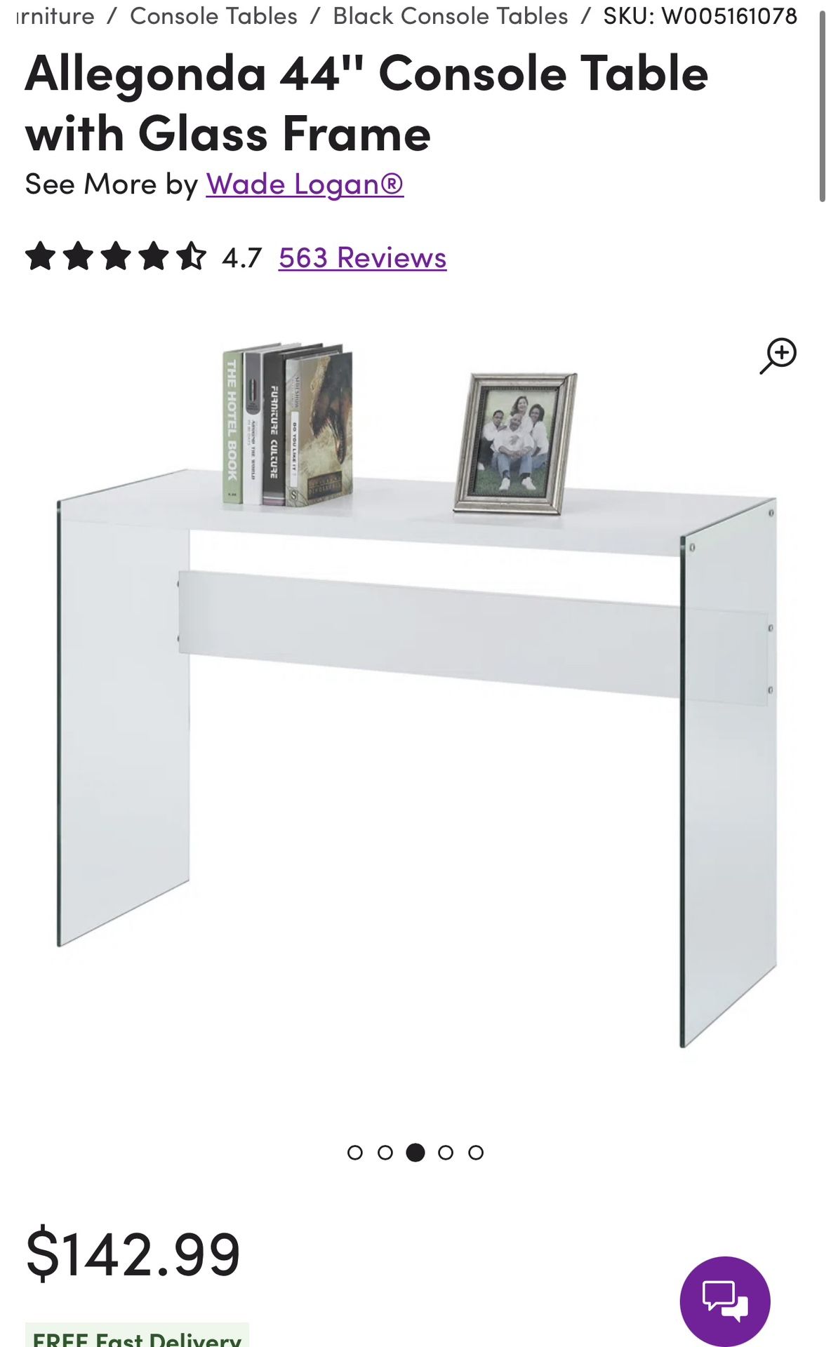 Allegonda 44" Console Table with Glass Frame