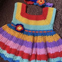 Vestido De Bebé Tejido A Crochét Talla 3/6