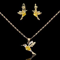18K Gold-Filled Hummingbird Necklace & Earrings Set