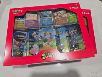 Lot of 2 Pokémon TCG Mega Evolution Ascended Heroes 5-Pack Tin Box