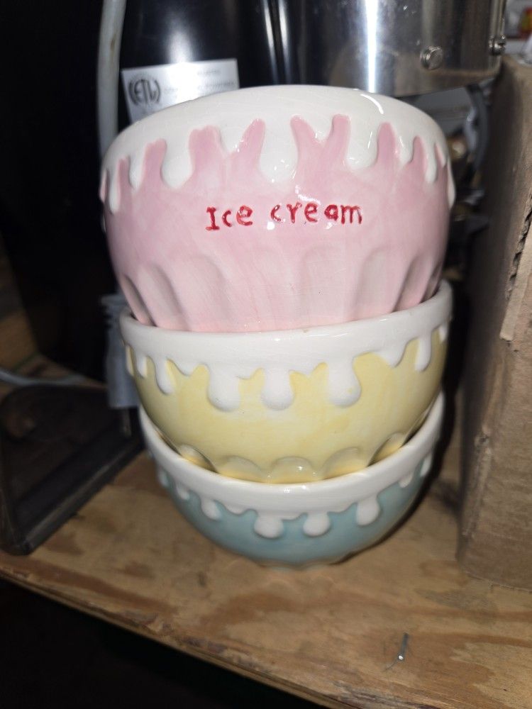 Vintage Smuckers Ice Cream Ceramic Bowls Set Of 3 NO Flaws