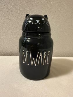 Rae Dunn BEWARE black cat mini canister