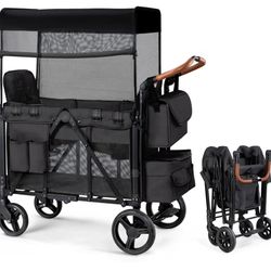 Wagon Stroller for 2 Kids, Foldable Wagon for Kids and Infants, All Terrian Wheels with Shock-Absorbing, 5 Point Harness, Removabel Canopy and Ample S