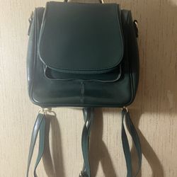 Green pu Leather Backpack/ Messenger bag