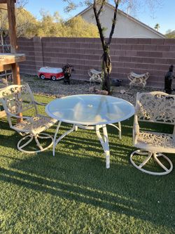 Patio Garden Pool Side Breakfast Table With Two Swivel Chairs
