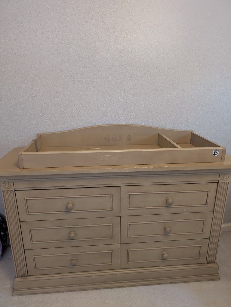 Baby Cache Beige Dresser and Crib, plus Rocking Chair