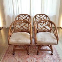 Vintage Rattan & Glass Dining Set – Tropical Mid-Mod Revival
