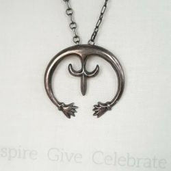 Vintage Sterling Silver Artisanal Handmade  Joining Hands Unity, Closing Full Moon, Men Or Women Sterling  Silver Necklace  