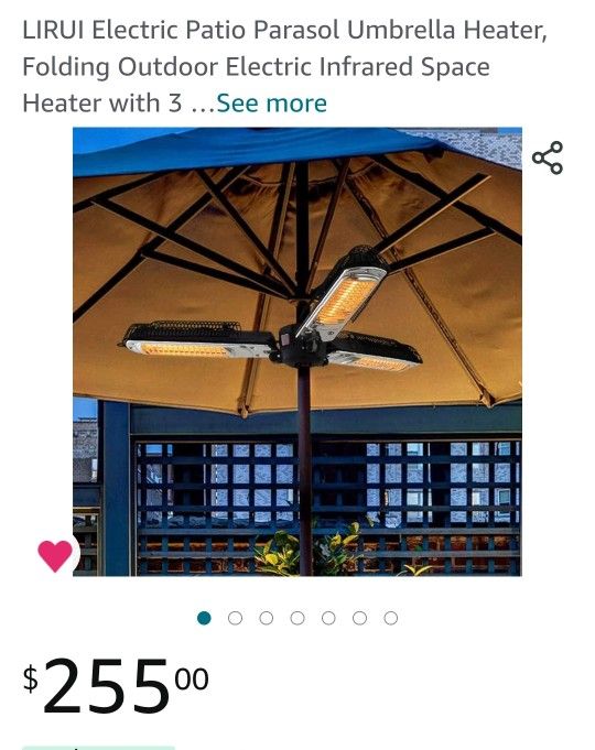 Electric Patio Parasol Umbrella Heater, Folding Outdoor Electric Infrared Space Heater with 3 Heating Panels for Pergola Or Gazabo for Outside Garden