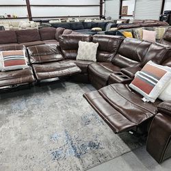 Gorgeous 6PC Leather Sectional Couch With 2 Power Recliners and 1 manual Recliner 🚚 DELIVERY AVAILABLE 🚚