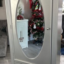 Light Gray Drawer With Mirror For Bedroom Or Toys Store 