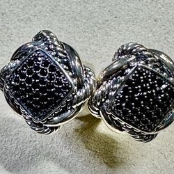 FREE SHIPPING! John Hardy JAI Black CZ Rope Stud Earrings 925 Sterling Silver Lot 715
