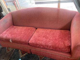 Vintage Orange Upholstered Couch - Solid Frame, Needs TLC