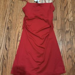 Small Red mini dress with ruched bodice and spaghetti straps
