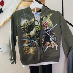 3 Pc BOYS SZ 6 STAR WARS CLONE WARS YODA ZIP JACKET SWEAT PANTS TSHIRT PREOWNED