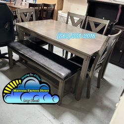 Grey Dining Table Kitchen Set With Four Chairs And Bench 