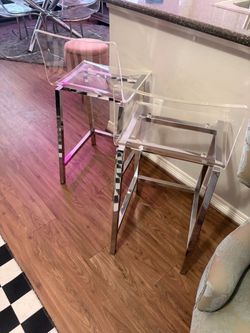 Clear Acrylic Bar Stools with Chrome Legs – Set of 2