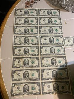 uncut sheet of sixteen 1976 series $2 star bills
