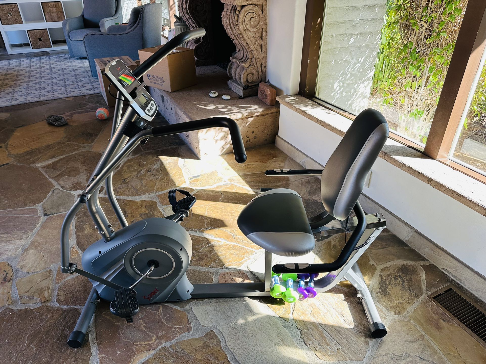 Sunny Health & Fitness Cross Trainer Magnetic Recumbent Bike with Arm Exercisers - SF-RB4936, Silver