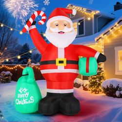 Christmas Decorations Inflatables, 4.2FT Inflatable Santa Claus With Candy Cane And Gift Bag