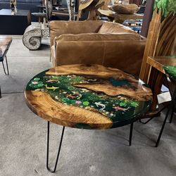 Koi Resin Round Coffee Table With Metal Legs