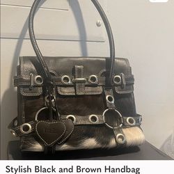 Stylish Hairy Black And Brown Handbag