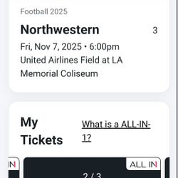 2 Tix USC Northwestern Sec 110 Row 40