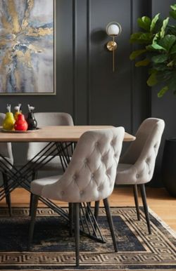 DINING CHAIR LIGHT GRAY BEIGE FABRIC