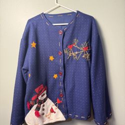 Hand Made Christmas Snowman Button Up Jacket w/ Broom And Thistle - See Measure