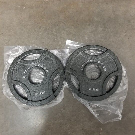 Two New 5lb Olympic Cast Iron Grip Weight Plates