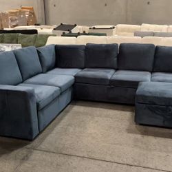 Blue Sectional Sofa W/Pullout Bed