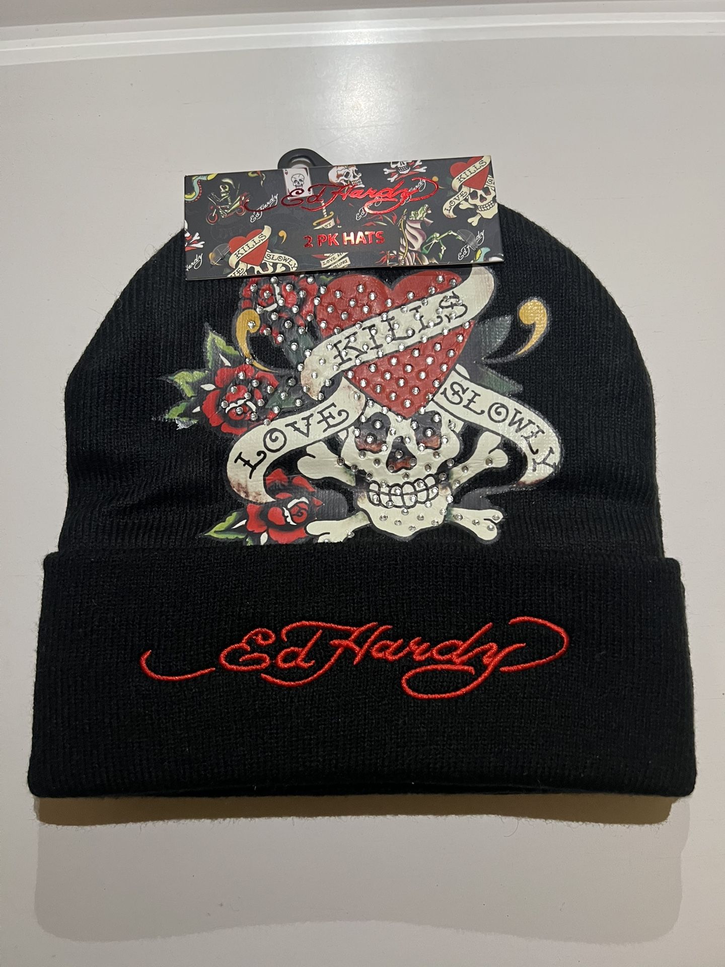 Ed Hardy Set of 2 Beanie Hats - One Size Love Kills Slowly