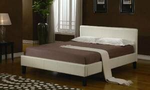 WHITE LEATHER PLATFORM BED WITH MATTRESS NEW