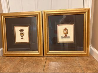 2 Triple Matted Prints in Gold Wood Frames