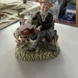 Capodimonte Tramp Hobo Man and His Dog On Park Bench
