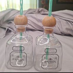 PATRON Tequila Acrylic Bottle W/Straws 11 Oz Lot Set Of 4 Promo MAN CAVE Collection