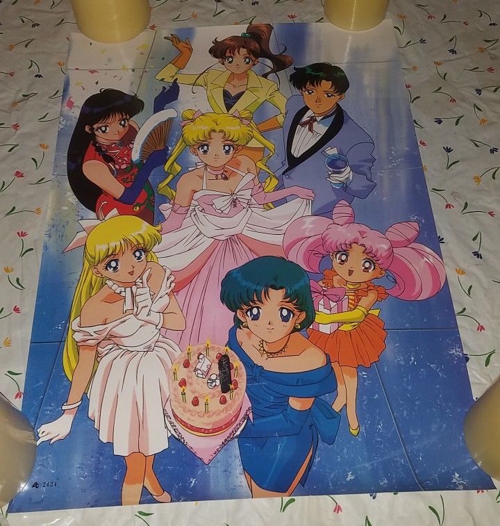 Vintage 1990s Sailor Moon Laminated Wall ART: The Birthday Party