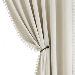 Ivory Pom-pom Room Darkening Curtains