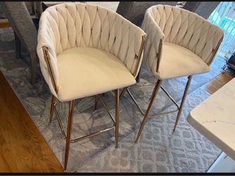 Set of 2 Cream Woven Bar Stools