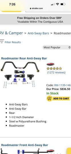 Road master Rear Anti-Sway bar